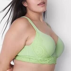 Cacique Brae Women's 42C Lace Trim Lightly Lined T-Shirt Lime Green